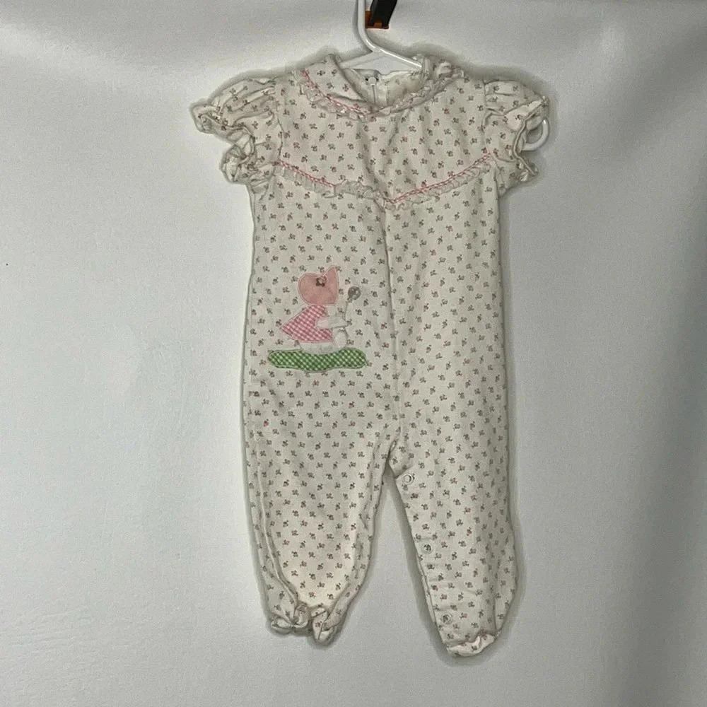 Vintage Thomas baby girls floral romper appliqué little girl sz 6-9m